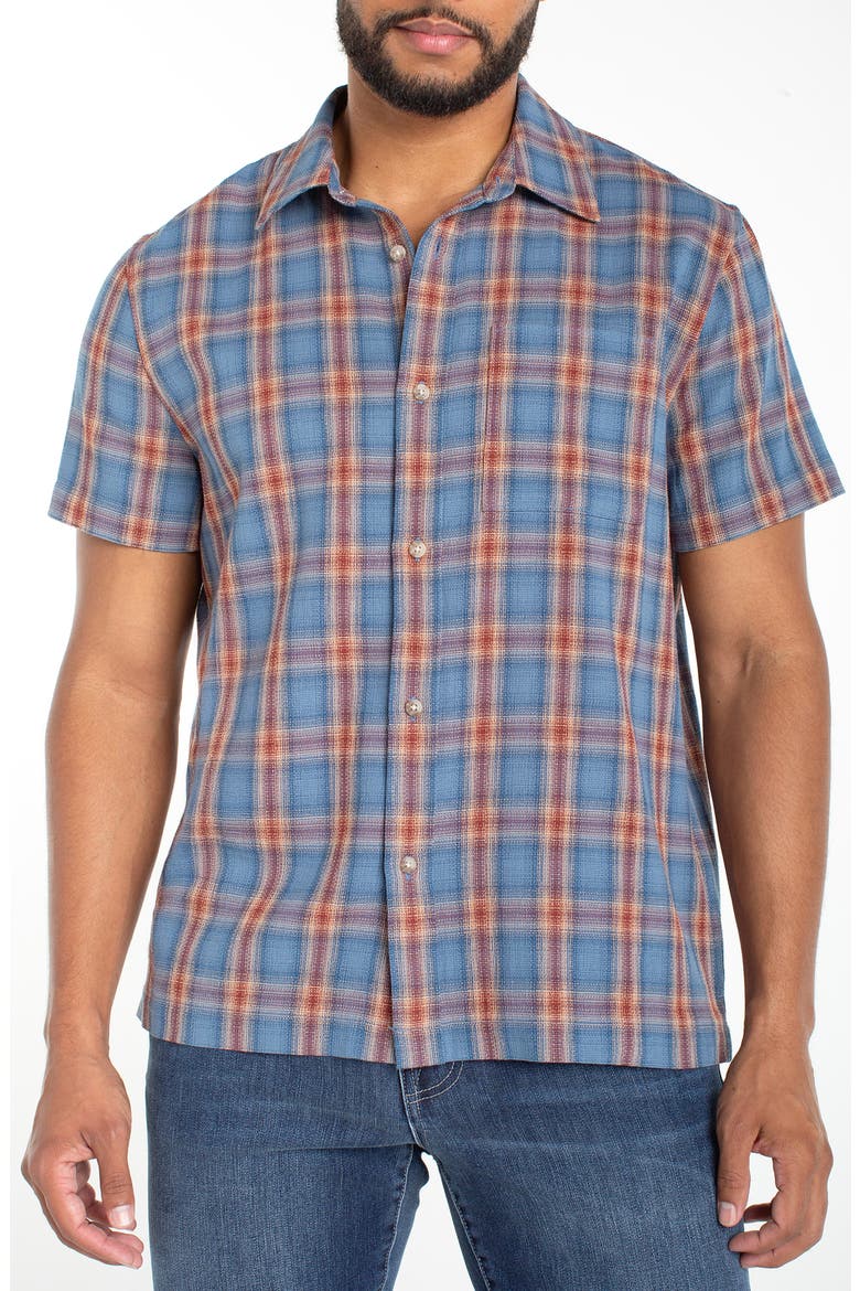 Plaid Short Sleeve Cotton Button-Up Shirt, Main, color, BLUE RED MULTI