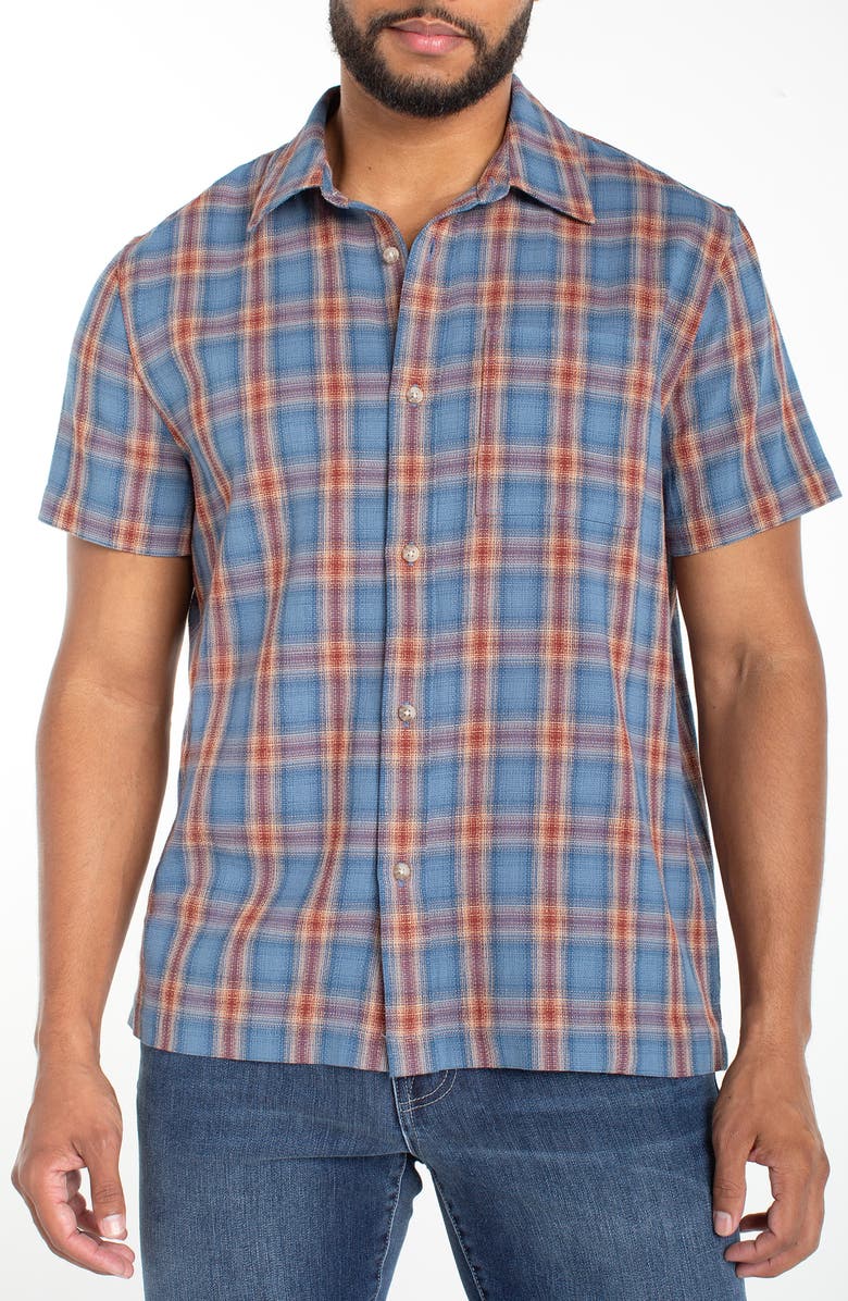Liverpool Los Angeles Plaid Short Sleeve Cotton Button-Up Shirt, Main, color, 