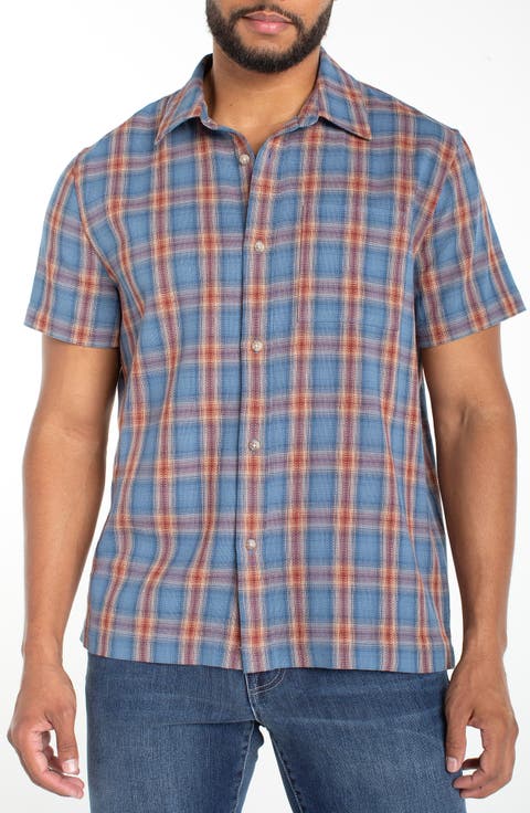 Plaid Short Sleeve Cotton Button-Up Shirt
