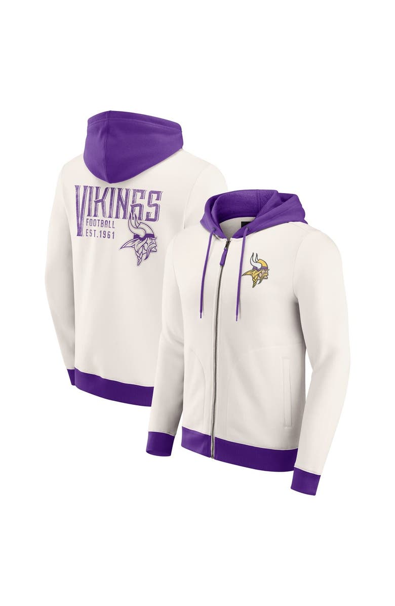 Darius Rucker Collection by Fanatics Men
s Darius Rucker Collection by Fanatics Cream Minnesota Vikings Distressed Graphics Full-Zip Hoodie, Main, color, Cream