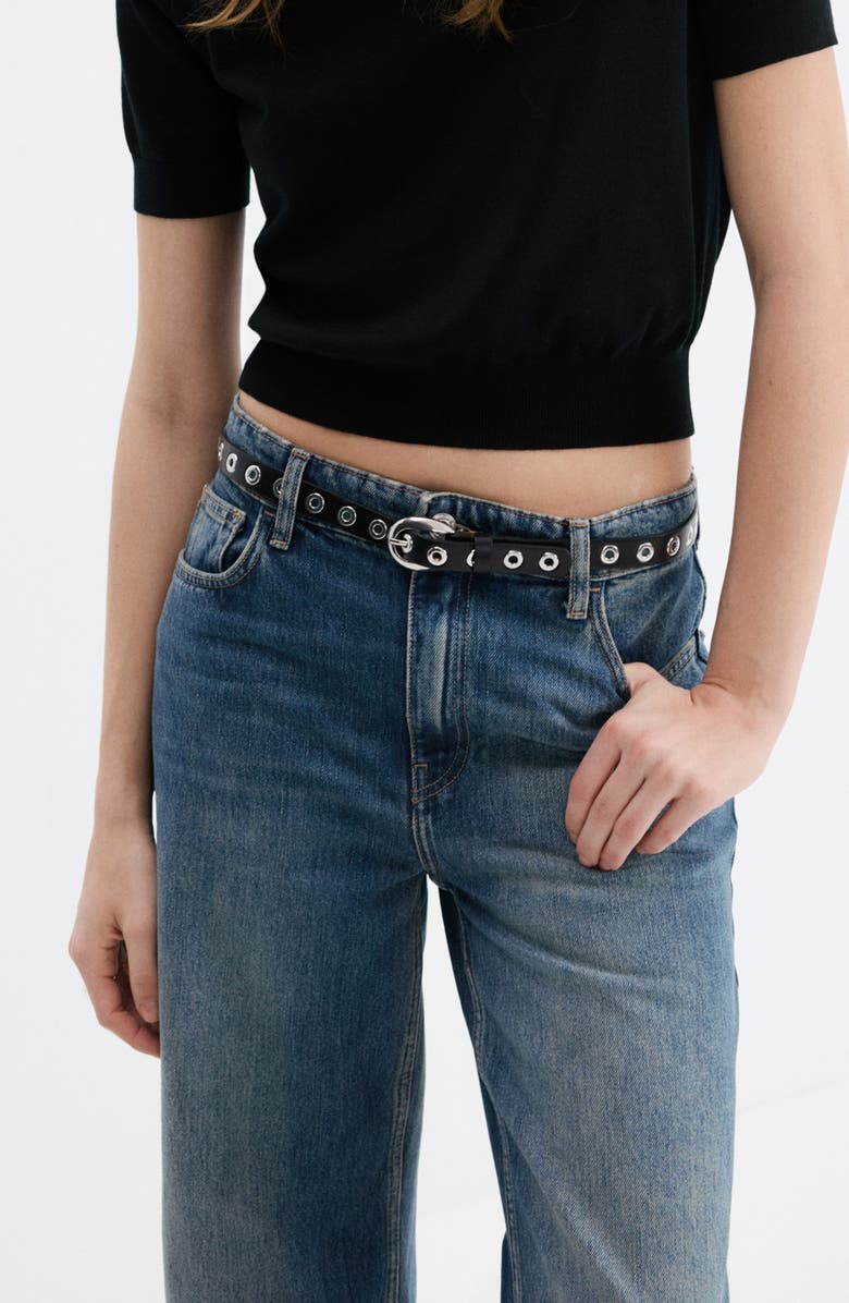 MANGO High Waist Wide Leg Jeans, Alternate, color, Dark Blue