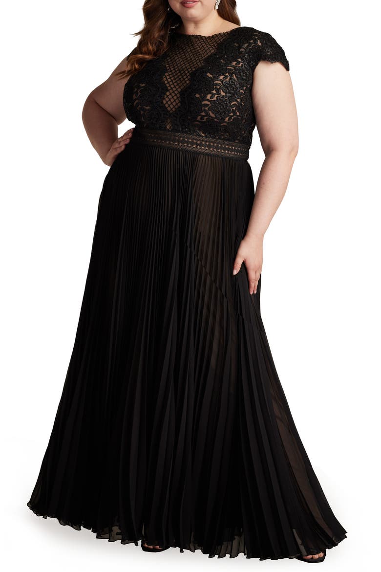 Sequin & Lace Bodice Pleated A-Line Gown, Alternate, color, BLACK/ NUDE