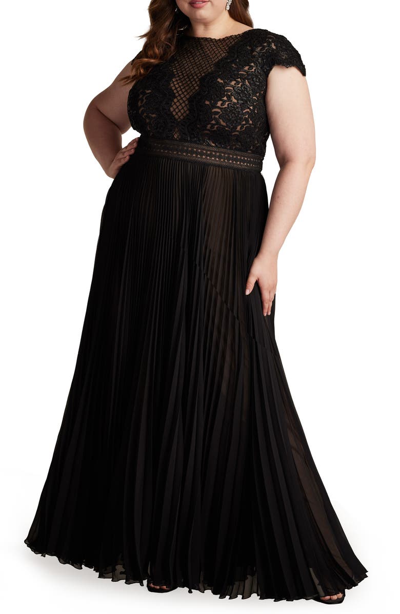 Tadashi Shoji Sequin & Lace Bodice Pleated A-Line Gown, Alternate, color,