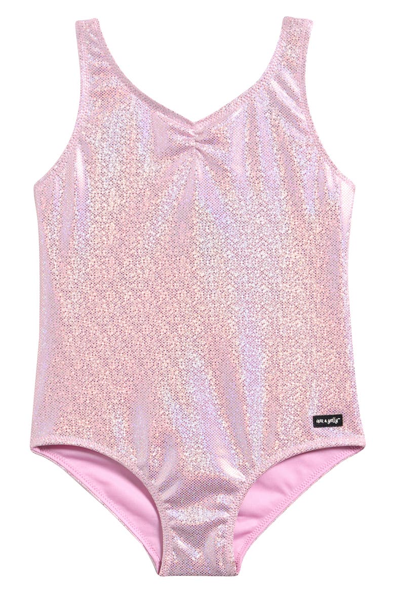Kids' Metallic One-Piece Swimsuit, Main, color, LIGHT PINK