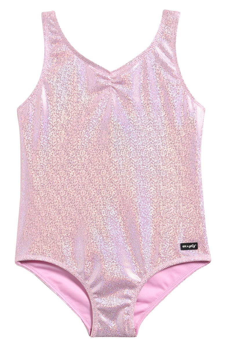 Ava & Yelly Kids' Metallic One-Piece Swimsuit, Main, color, Light Pink