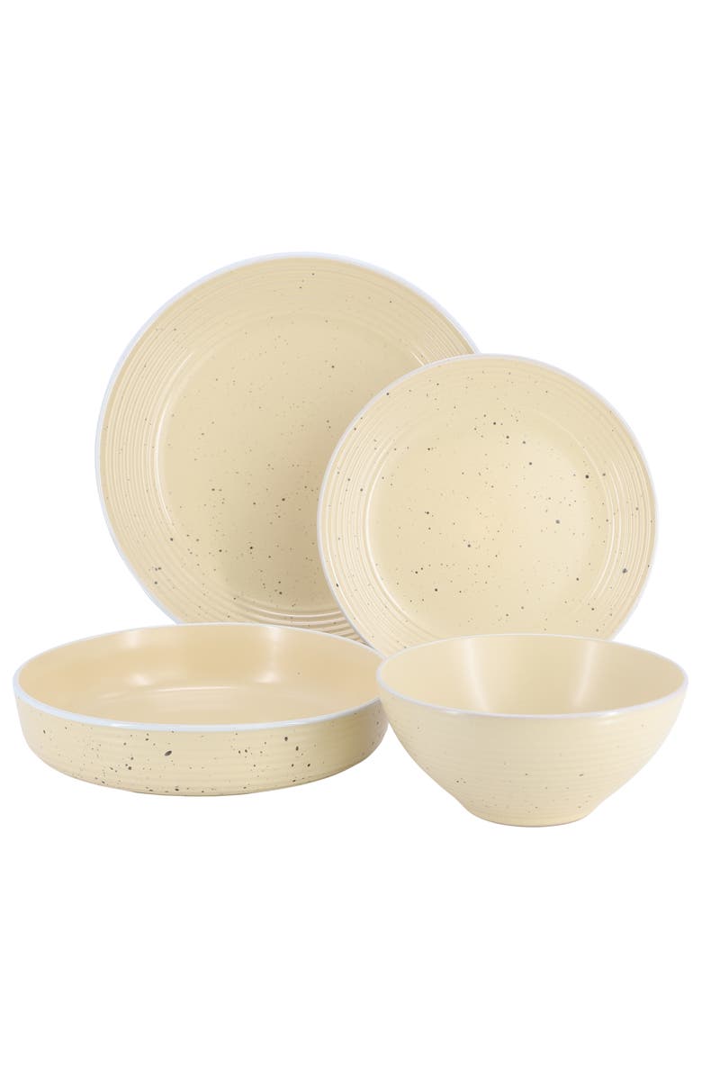 Elama Emilia 16 Piece Double Bowl Stoneware Dinnerware Set, Alternate, color, White