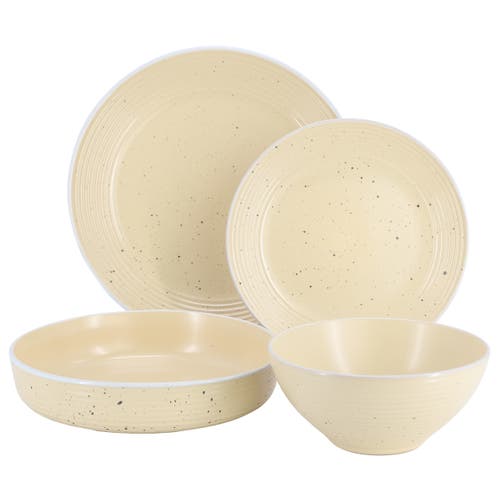 Elama Emilia 16 Piece Double Bowl Stoneware Dinnerware Set In White
