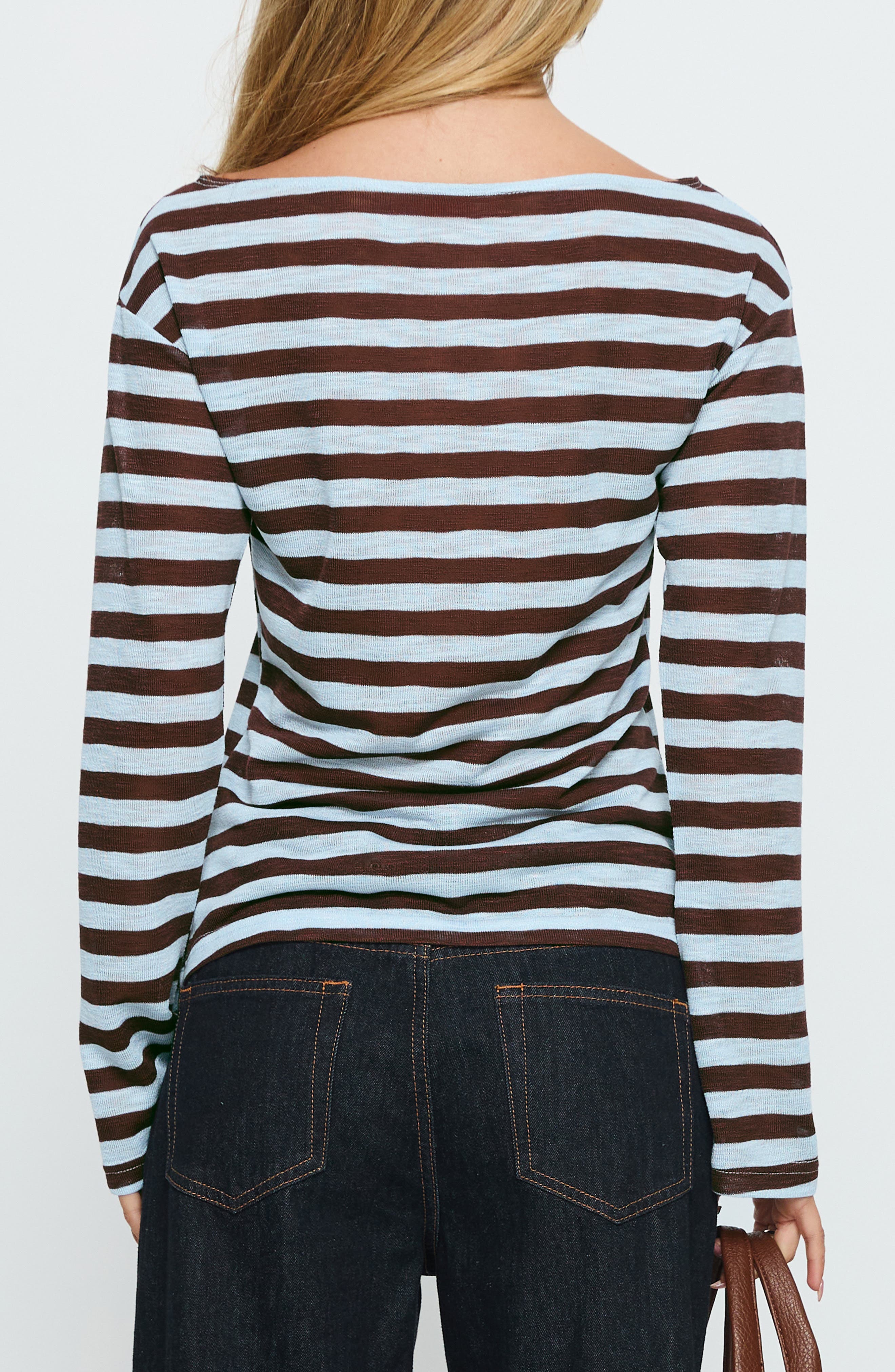 Bateau Neck Stripe Knit Top - image 2