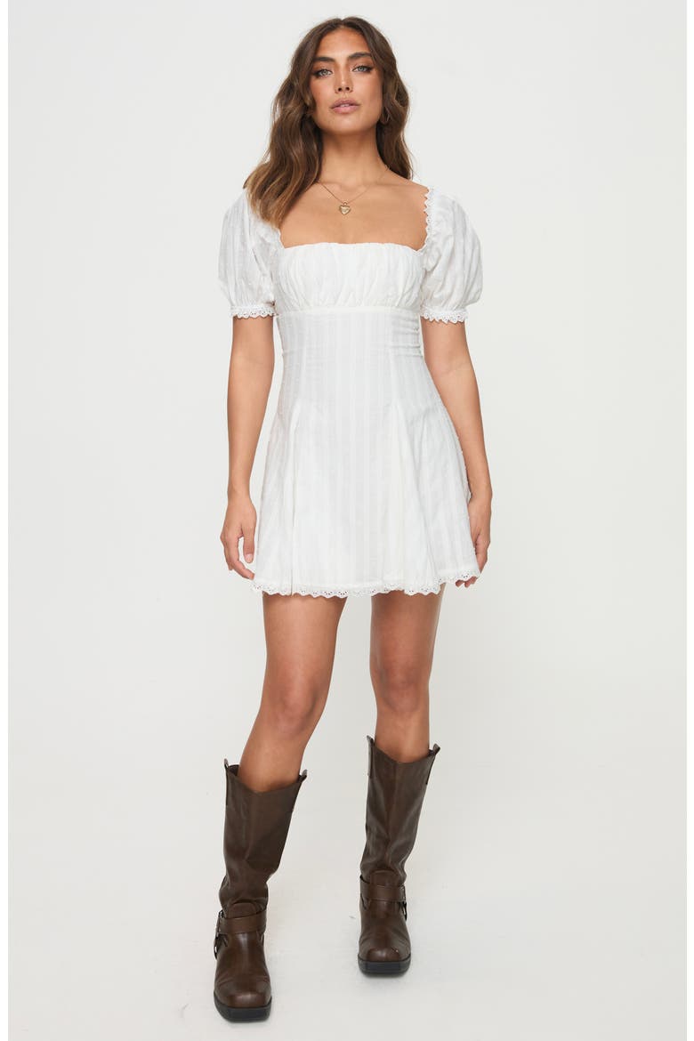 Rabatia Swiss Dot & Tonal Stripe Cotton Minidress, Alternate, color, WHITE