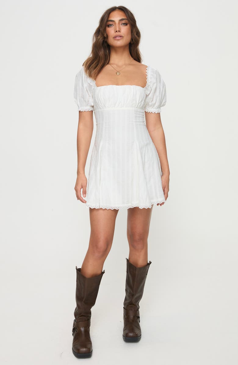 Princess Polly Rabatia Swiss Dot & Tonal Stripe Cotton Minidress, Alternate, color, White