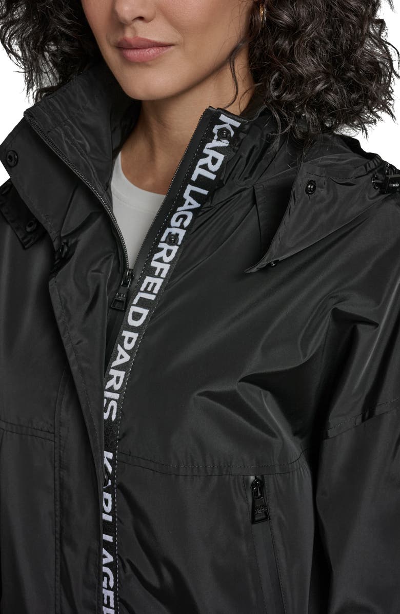 KARL LAGERFELD Short Hooded Logo Rain Jacket, Alternate, color, Black