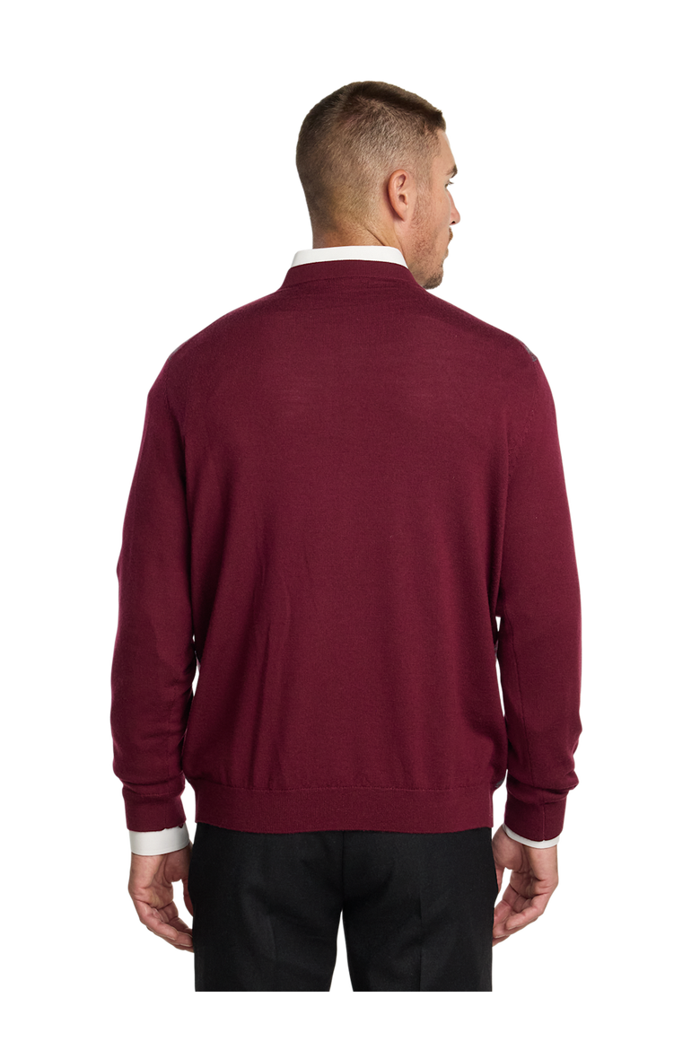 Washable Merino Wool Houndstooth V-neck Sweater, Alternate, color, Burgundy