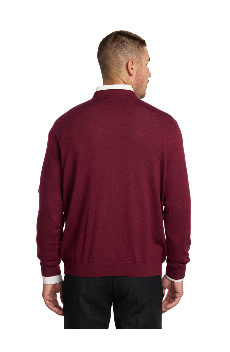 Paul Fredrick Washable Merino Wool Houndstooth V-neck Sweater, Alternate, color, Burgundy