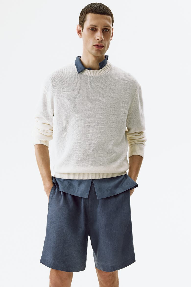 Relaxed Fit Linen Shorts, Alternate, color, Dark dusty blue
