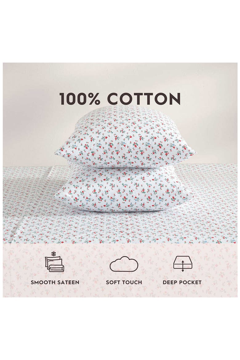 Aylesmore Ditsy Floral King Cotton Percale Sheet Set, Alternate, color, BRIGHT RED