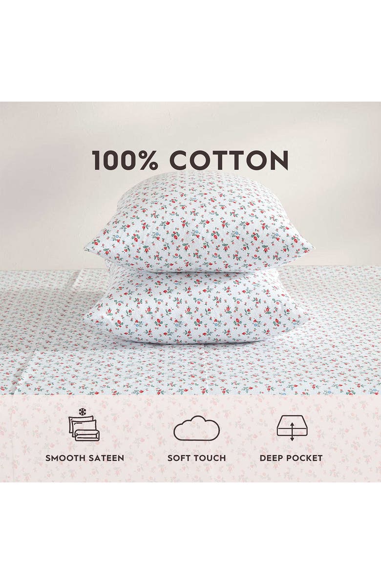 Laura Ashley Aylesmore Ditsy Floral King Cotton Percale Sheet Set, Alternate, color, Bright Red