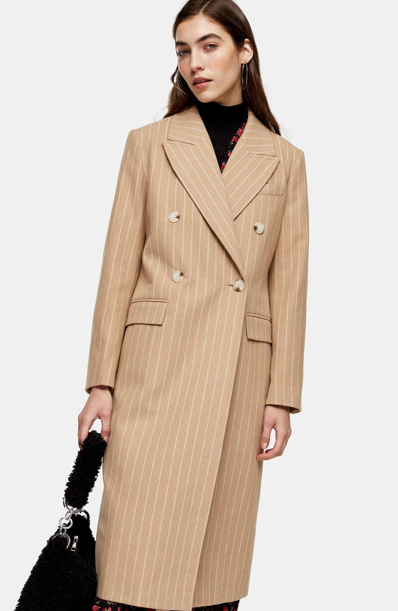 Topshop Pinstripe Longline Jacket, Alternate, color, 