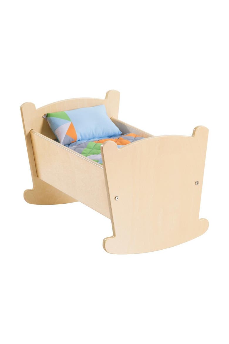 Wooden Doll Cradle with Pillow and Blanket, Main, color, Multicolor