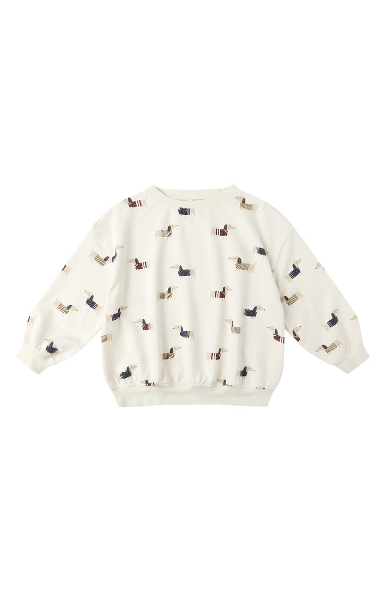QUINCY MAE Dachshund Print Relaxed Cotton Blend Fleece Sweatshirt, Main, color, Natural