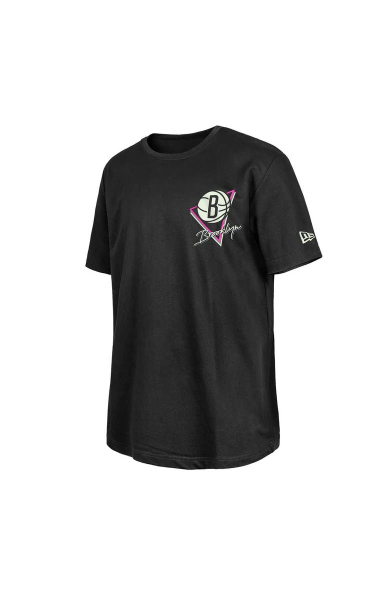 New Era Black Brooklyn Nets Glow-in-the-Dark T-Shirt, Alternate, color, Black