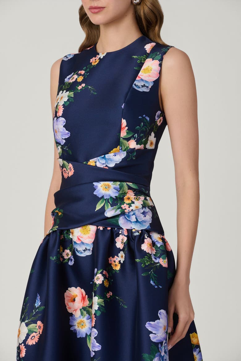 Midnight Marie Tossed Floral Mikado Dress, Alternate, color, Navy Multi