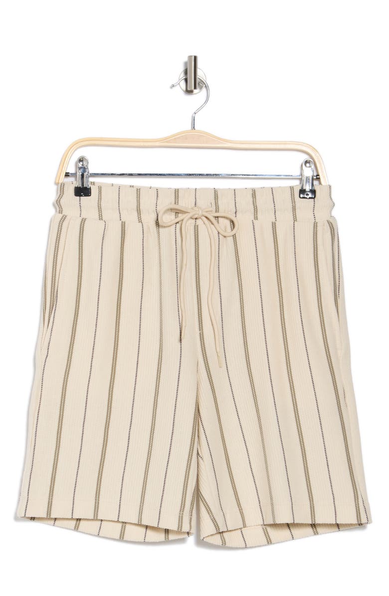 DENIM AND FLOWER Textured Stripe Drawstring Shorts, Alternate, color, Beige