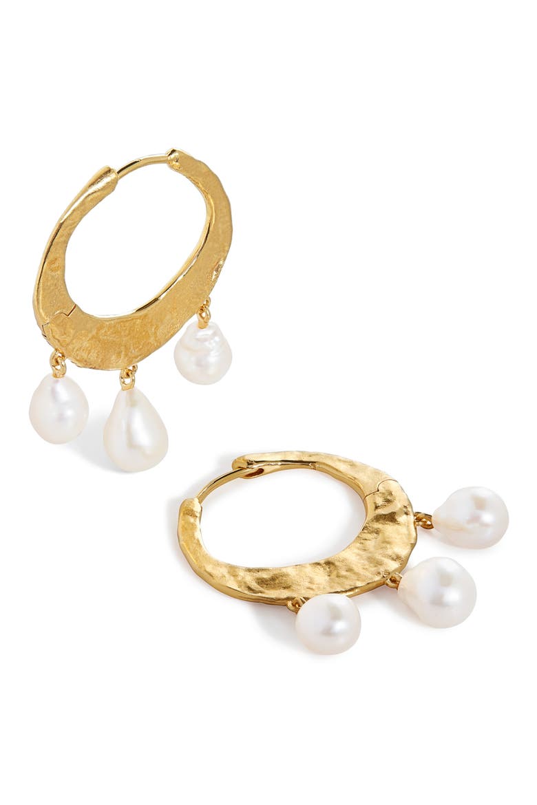 Capri Freshwater Pearl Charm Hoop Earrings, Main, color, YELLOW GOLD