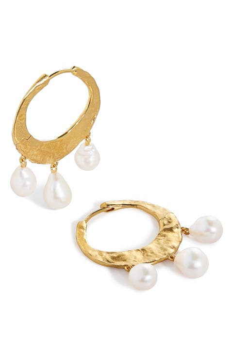 Capri Freshwater Pearl Charm Hoop Earrings