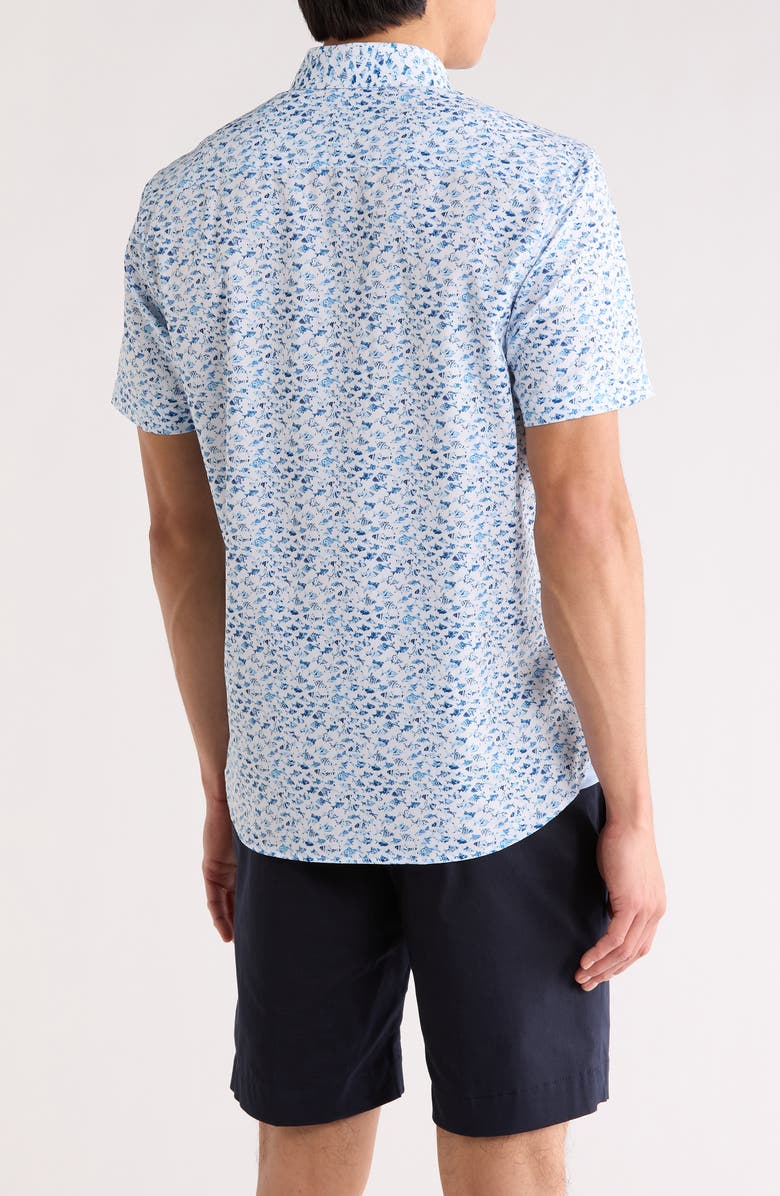 CONSTRUCT Slim Fit Fish Floral Print Short Sleeve Button-Down Shirt, Alternate, color, 
