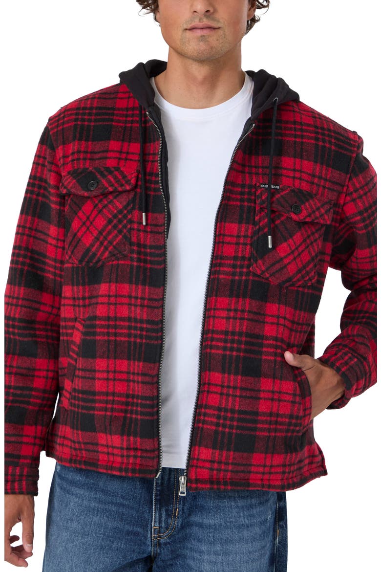 Hooded Plaid Flannel Fleece Shirt Jacket, Alternate, color, L51M-OPEN