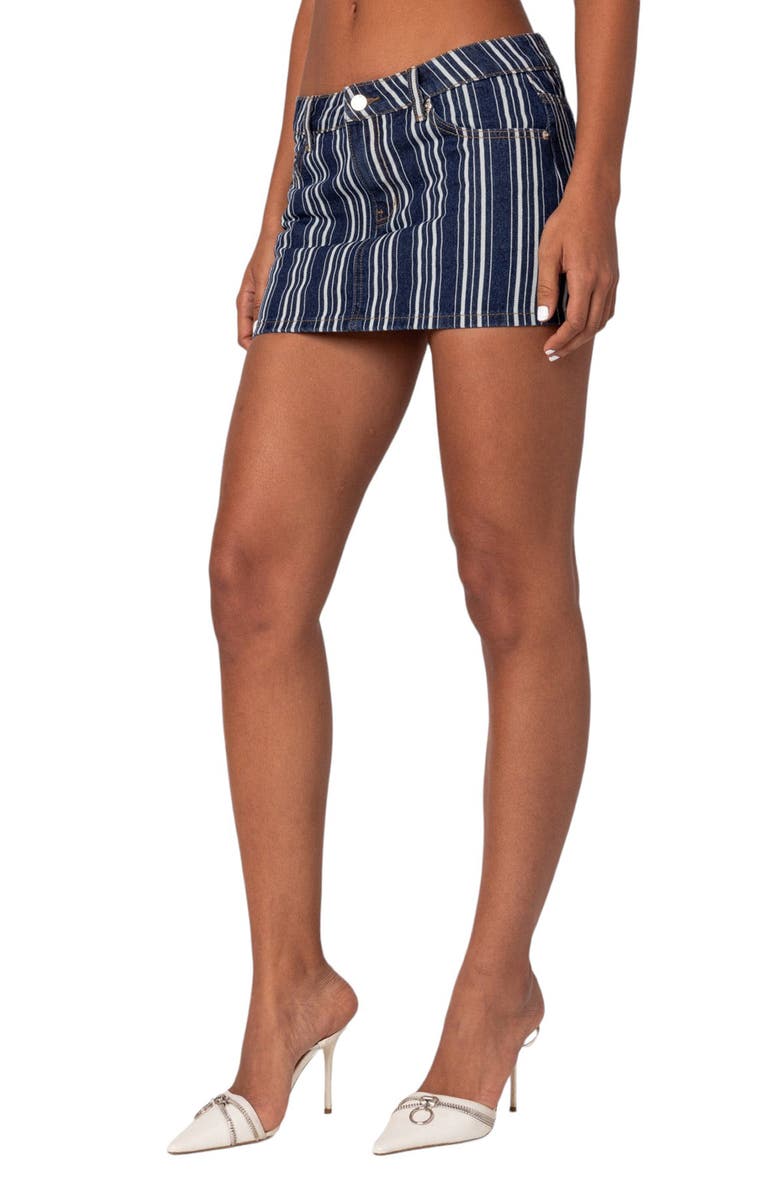 EDIKTED Inez Striped Denim Miniskirt, Alternate, color, 