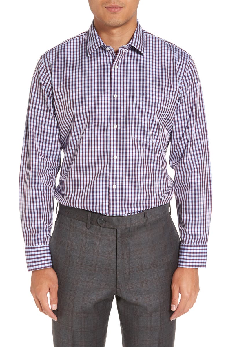 NORDSTROM MEN'S SHOP Smartcare<sup>™</sup> Trim Fit Check Dress Shirt, Main, color, Red Grape