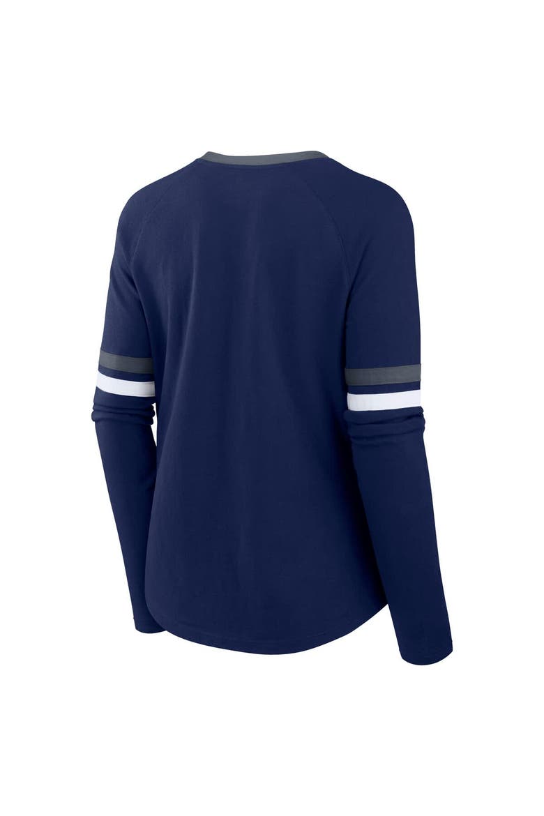 Women's Fanatics Navy Dallas Cowboys Plus Size Won & Done Lace-Up V-Neck Long Sleeve T-Shirt, Alternate, color, Navy