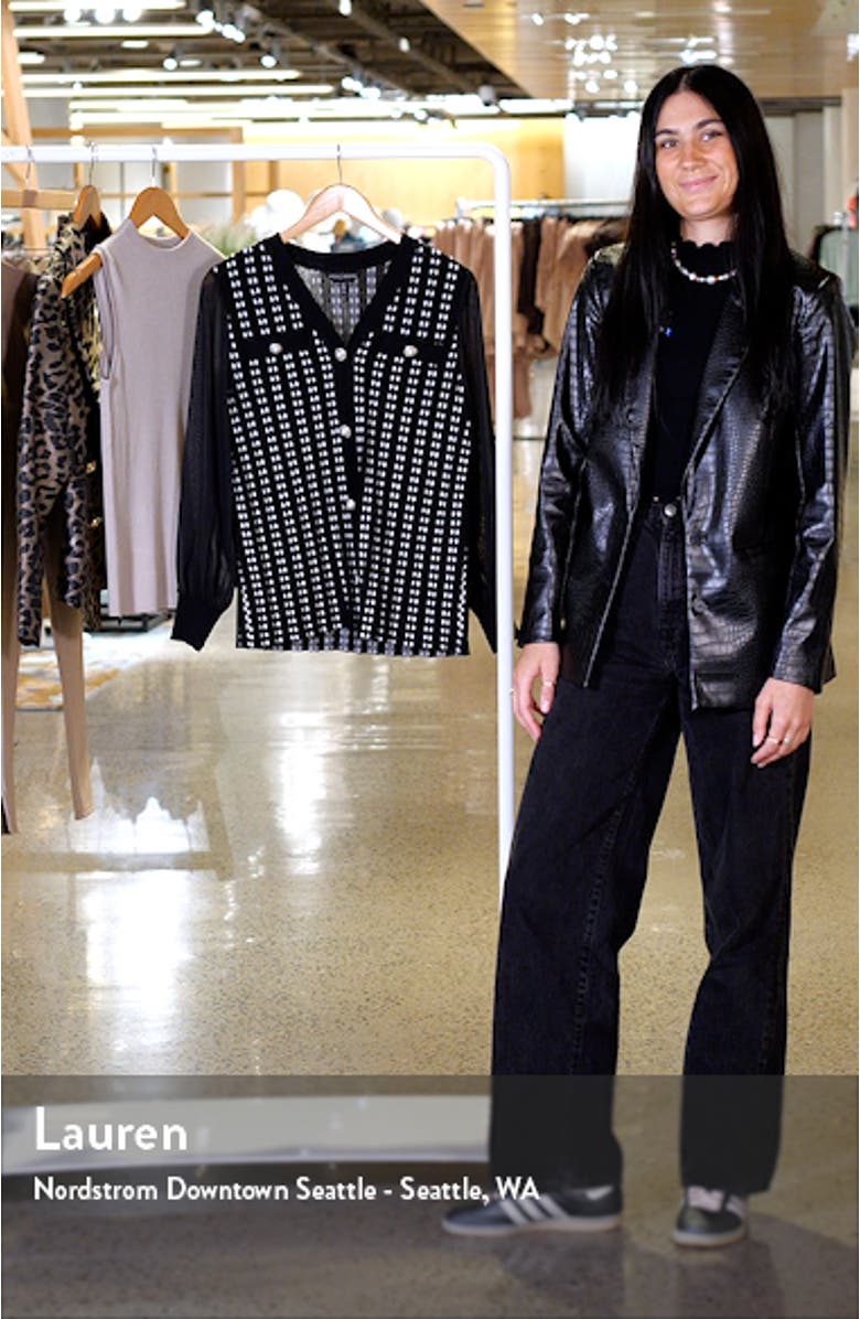 Mix Media Sheer Sleeve Tweed Cardigan, sales video thumbnail