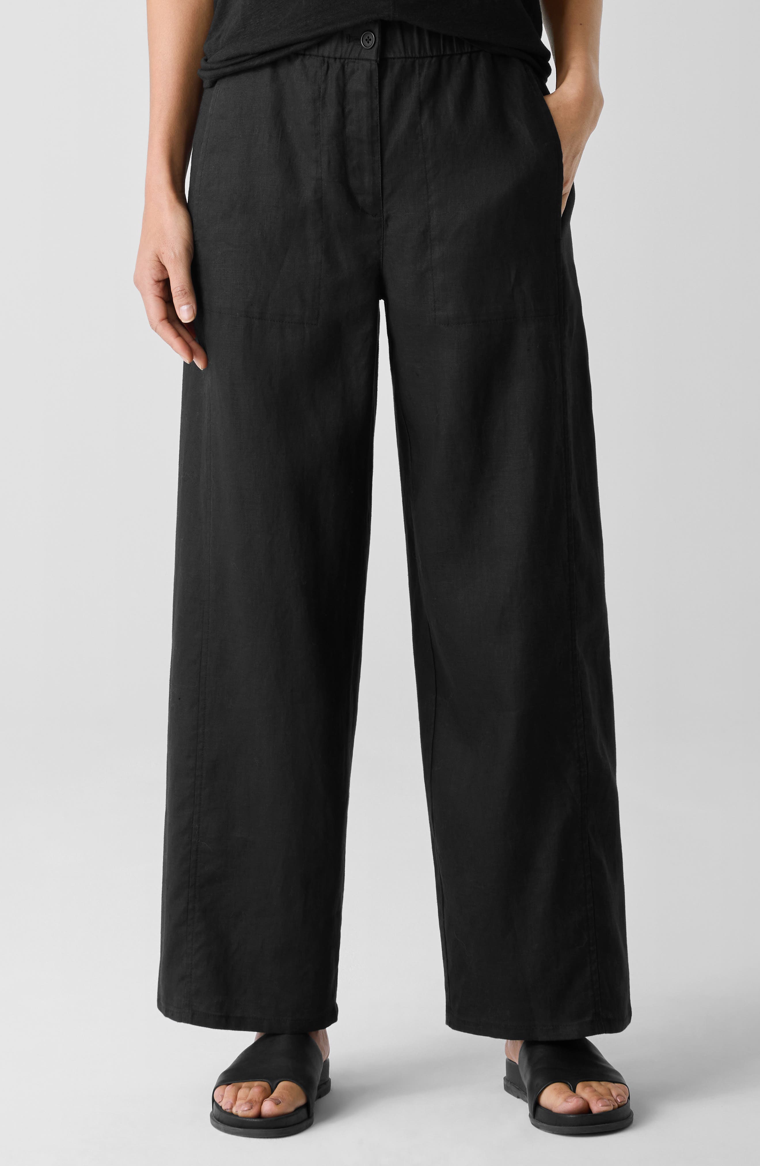 Eileen Fisher Wide Leg Organic Linen Ankle Pants