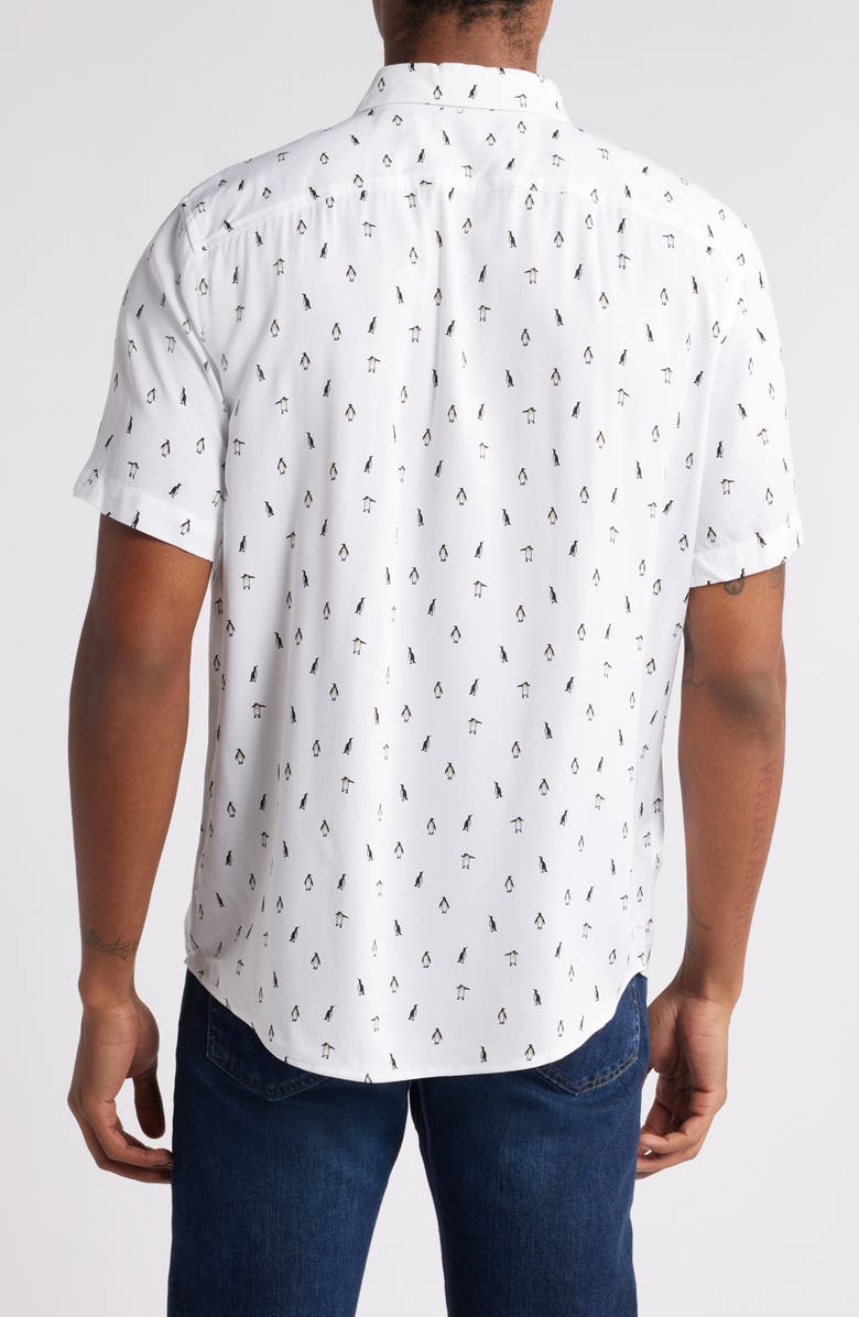 Original Penguin Print Short Sleeve Button-Up Shirt, Alternate, color, 