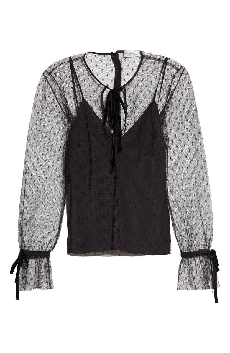 RED Valentino Front Tie Tulle Top, Alternate, color,