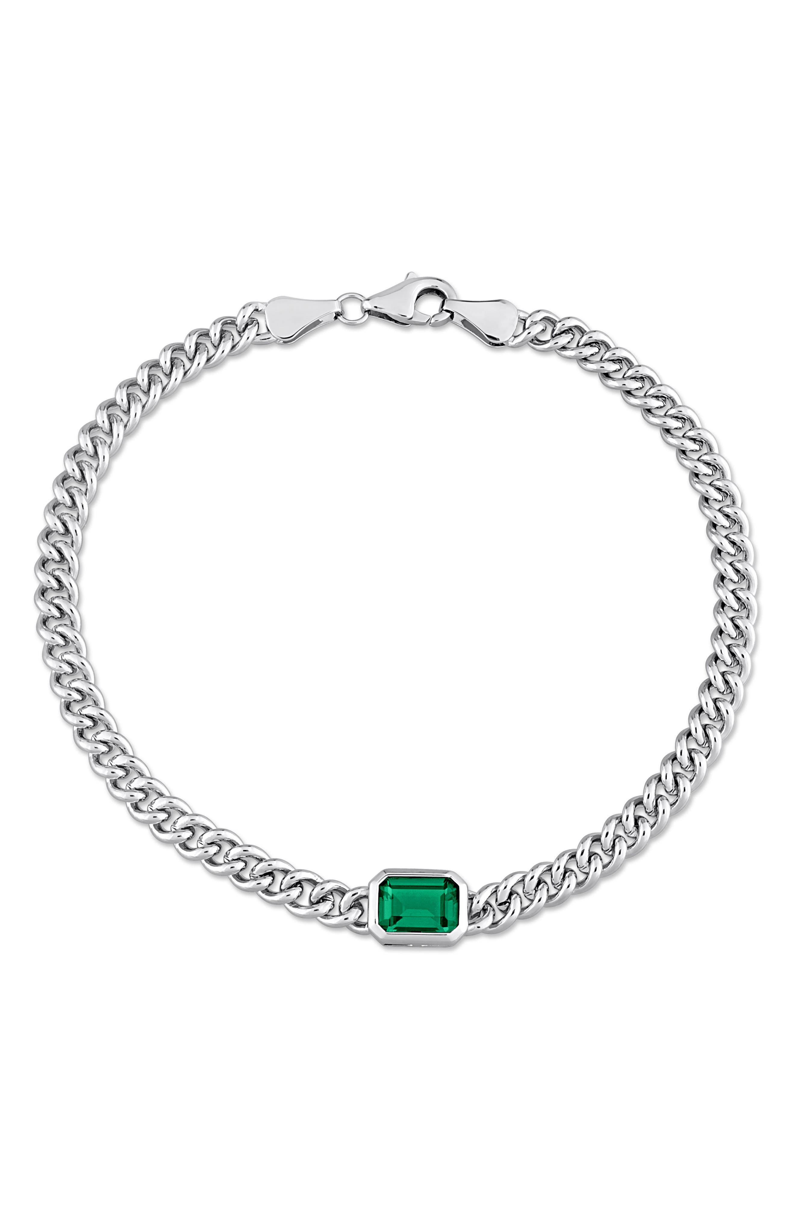 DELMAR Sterling Silver & Green Cubic Zirconia Bracelet