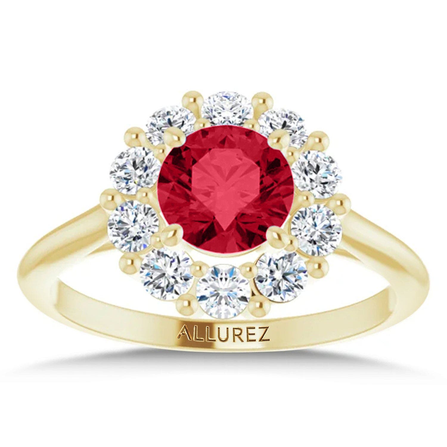 ALLUREZ Round Lab Ruby & Diamond Halo Ring 14K (Women) | Nordstrom