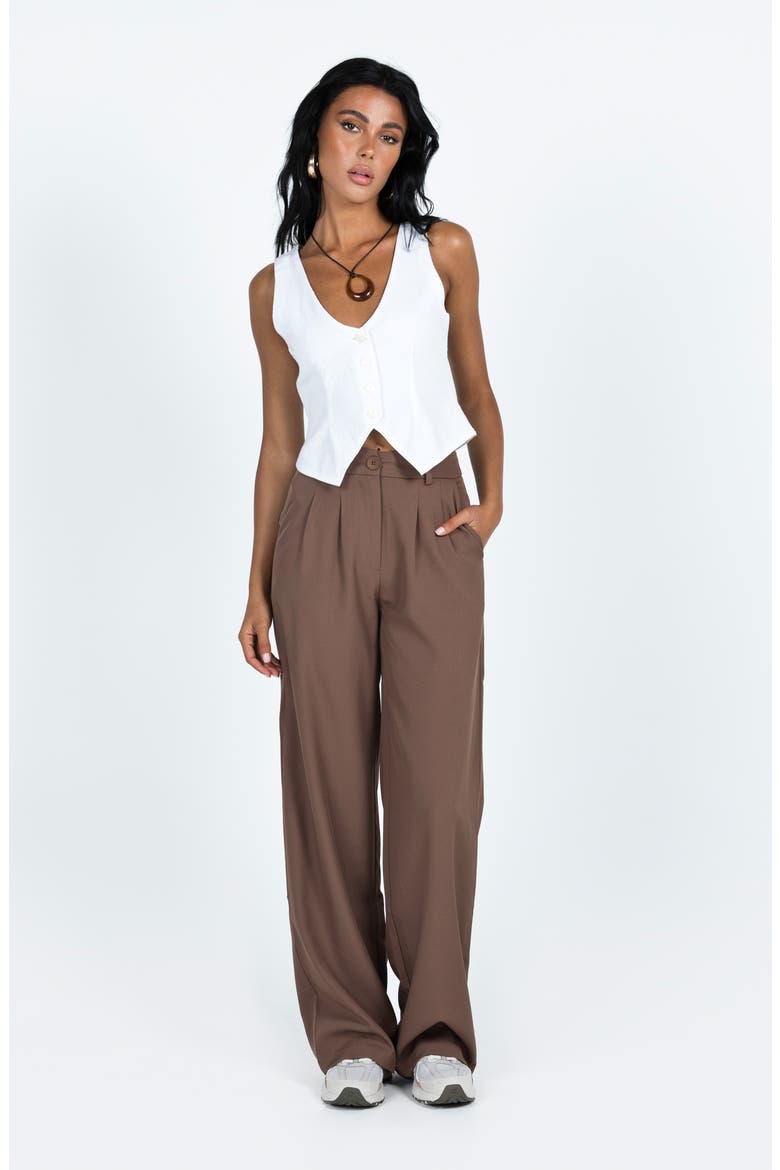 Archer Pleated High Waist Straight Leg Pants, Alternate, color, BROWN