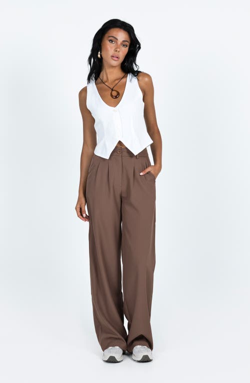 Princess Polly Archer Pleated High Waist Straight Leg Pants In Brown