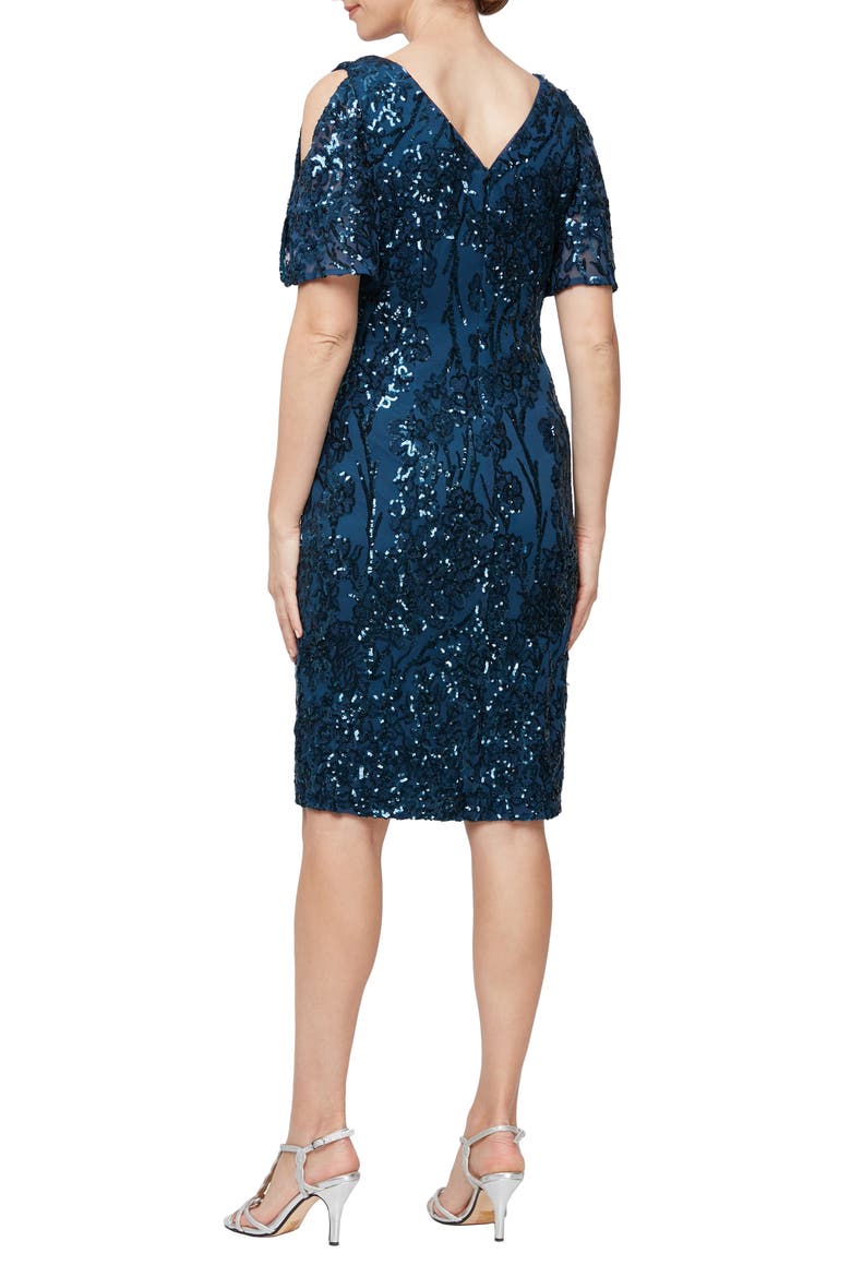 Slit Sleeve Sequin Cocktail Sheath Dress, Alternate, color, DEEP OCEAN