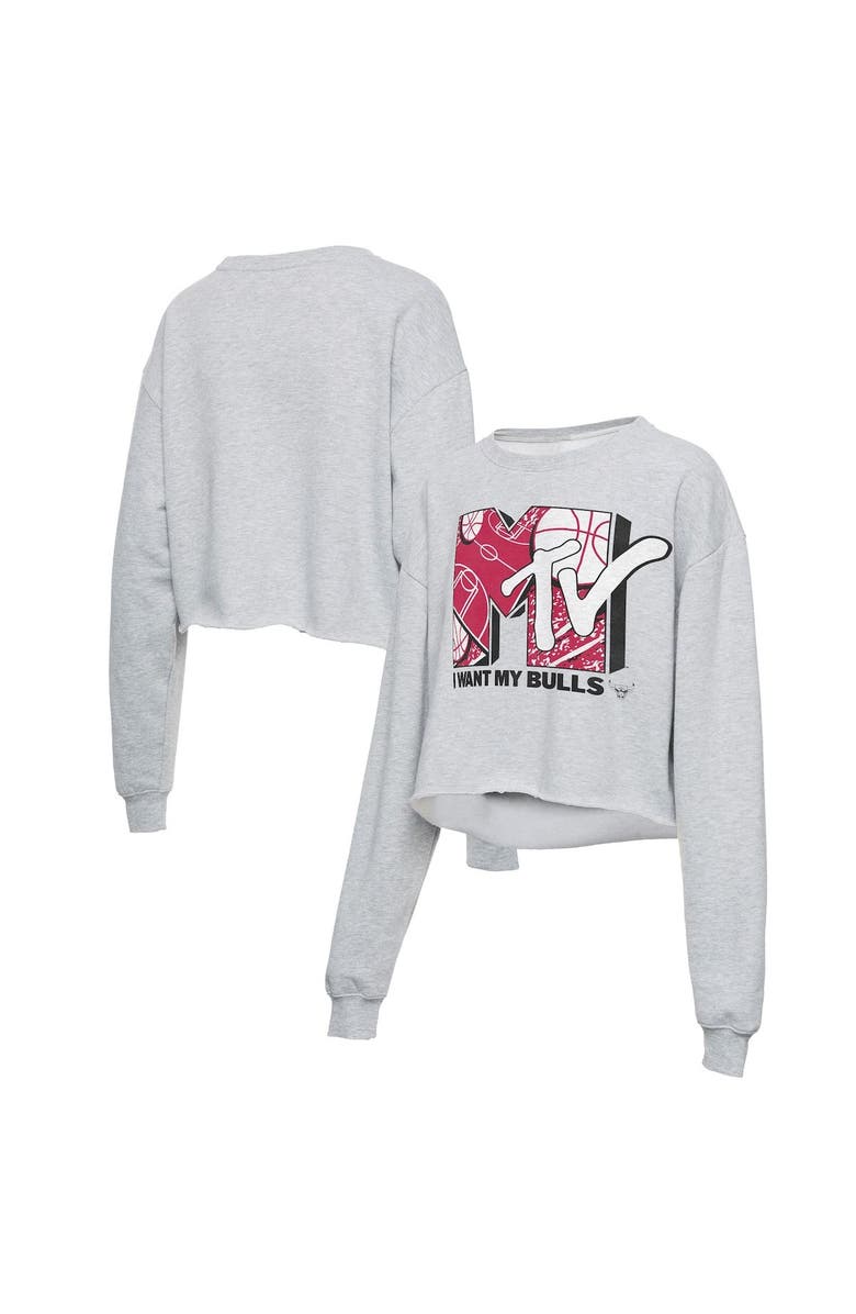 Junk Food Women's Junk Food Heathered Gray Chicago Bulls NBA x MTV I Want My Cropped Fleece Pullover Sweatshirt, Alternate, color, Heather Gray