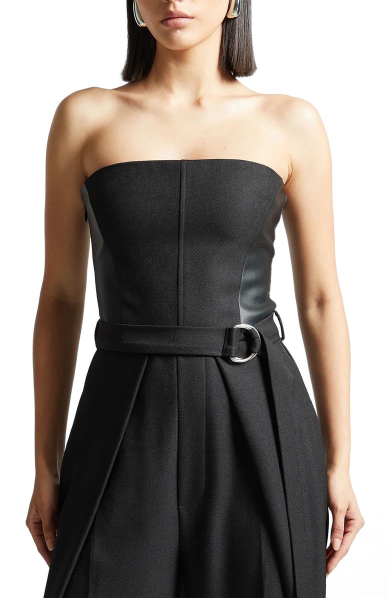 Manière De Voir Sabine Tailored Pleat Jumpsuit with Belt, Alternate, color, Black