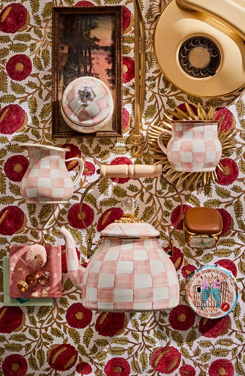 Mackenzie-childs Mackenzie Childs Rosy Check Lidded Sugar Bowl