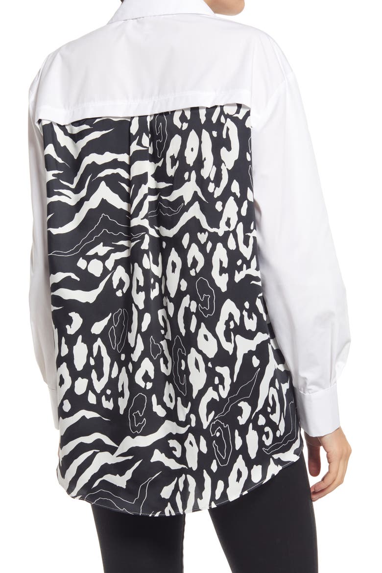 Contrast Print Poplin Cotton Blend Button-Up Shirt, Alternate, color, WHITE