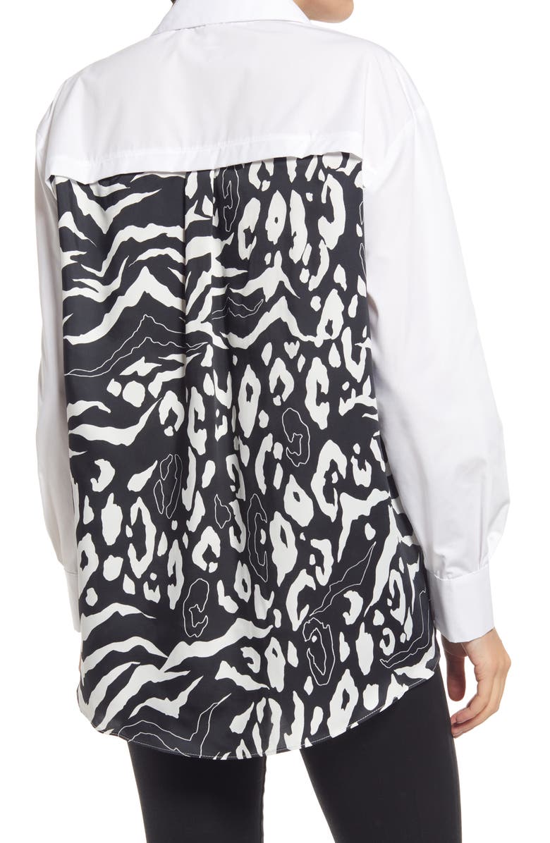 River Island Contrast Print Poplin Cotton Blend Button-Up Shirt, Alternate, color, 