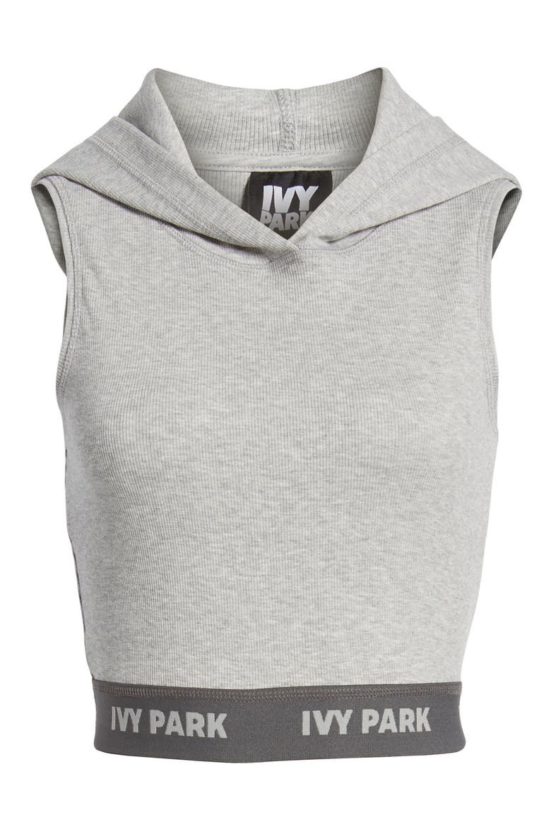 Ivy Park Cross Back Hooded Crop Top, Alternate, color, GREY MARL