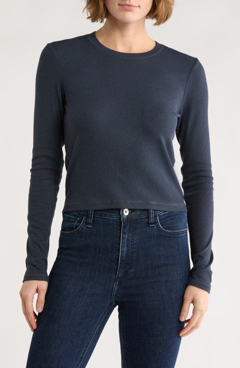 Essie Long Sleeve Ribbed Crop T-Shirt