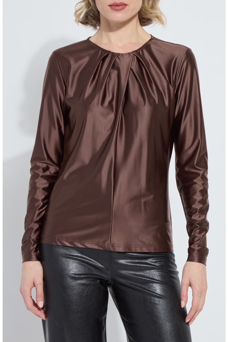 Fatima Pleated Neck Satin Top, Main, color, PL WOOD